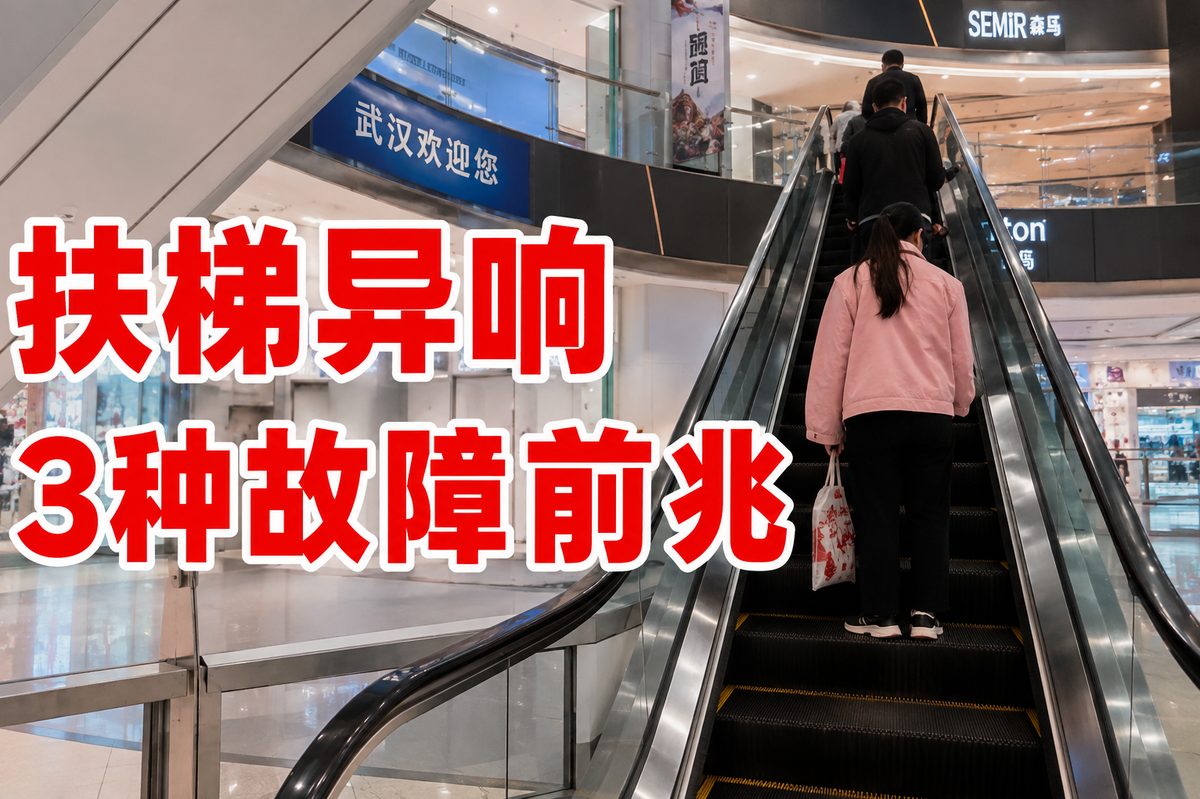 自动扶梯维保现场,专业人员检修梯级链