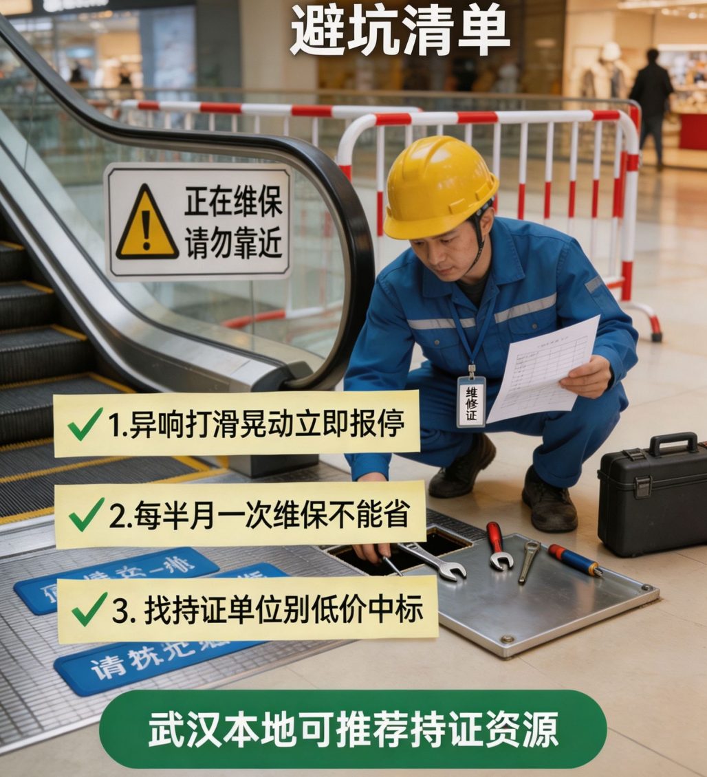 自动扶梯异响打滑晃动?三种故障前兆